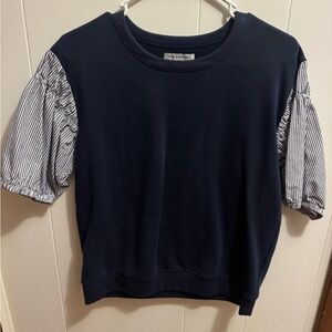 Free Assembly Navy Blue Top with Striped Sleeves size medium